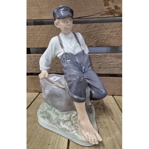 66 - Royal Copenhagen Shepherd Boy on Rock Statue No1659 Christan Thomsen Signed [30cm high]