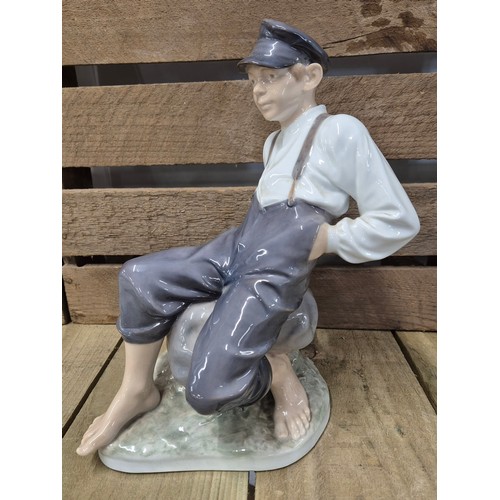 66 - Royal Copenhagen Shepherd Boy on Rock Statue No1659 Christan Thomsen Signed [30cm high]