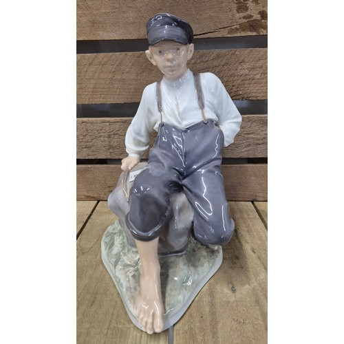 66 - Royal Copenhagen Shepherd Boy on Rock Statue No1659 Christan Thomsen Signed [30cm high]