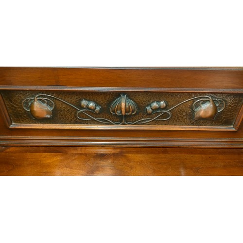 341 - Large Art Nouveau mirror back sideboard. Carved art nouveau floral inspired panels, bevel mirror bac... 