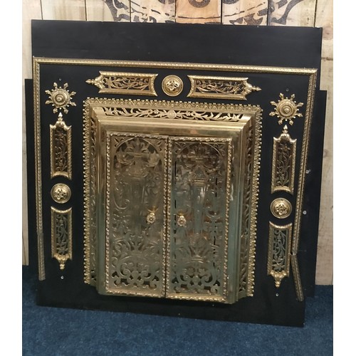 342 - Antique gilt brass fire front screen. [105x109cm]