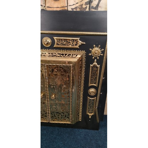 342 - Antique gilt brass fire front screen. [105x109cm]