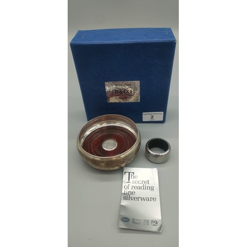 2 - Birmingham silver wine bottle coaster produced by Broadway Silversmiths. Comes with box & leaflet. [... 