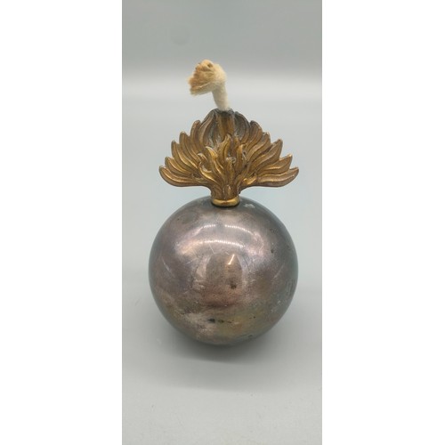 7 - Antique silver military table lighter in the form of a grenade. Hallmarked to silver gilt area. [9cm... 