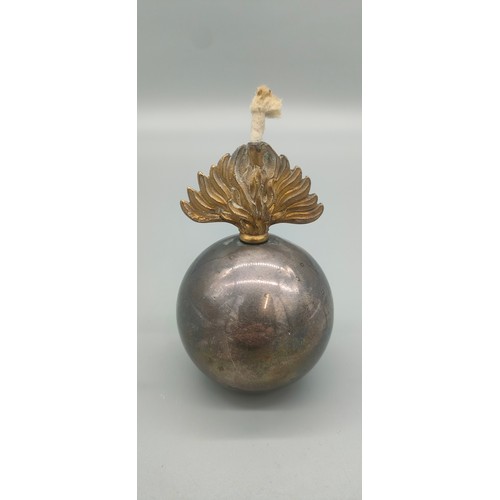 7 - Antique silver military table lighter in the form of a grenade. Hallmarked to silver gilt area. [9cm... 