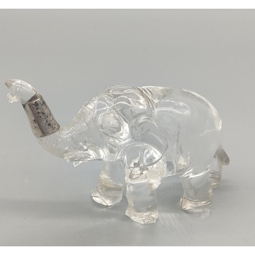 16 - 19th century Chinese carved rock crystal figure of an elephant. [As found in areas] [8x11.5x4cm]