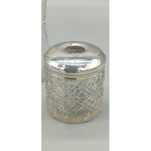 18 - Three Birmingham silver collar and one silver lidded preserve pots and perfume bottles.