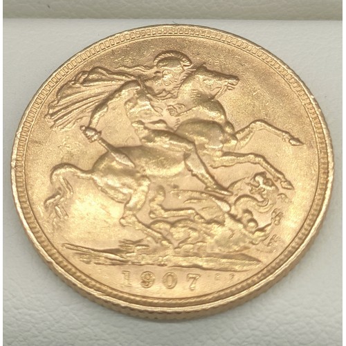 20 - 1907 Edward VII Full gold sovereign coin.