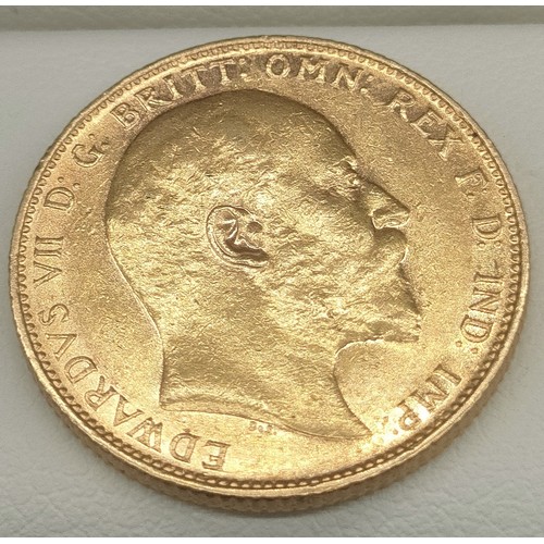 20 - 1907 Edward VII Full gold sovereign coin.