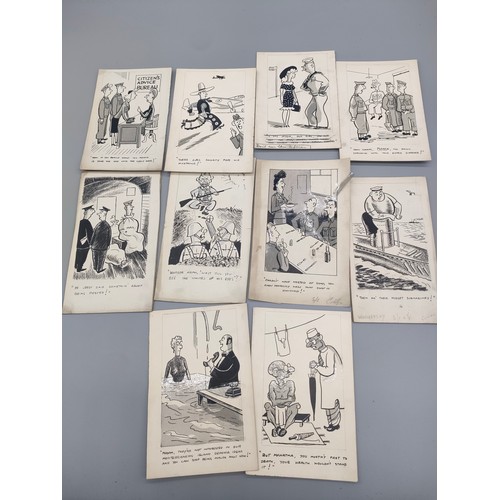 25 - Bill Tait 
WWII Era Cartoonist for the newspapers; 10 Original pen artworks showing various military... 