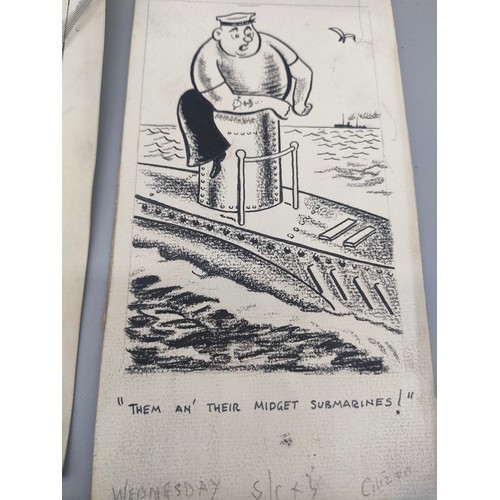 25 - Bill Tait 
WWII Era Cartoonist for the newspapers; 10 Original pen artworks showing various military... 