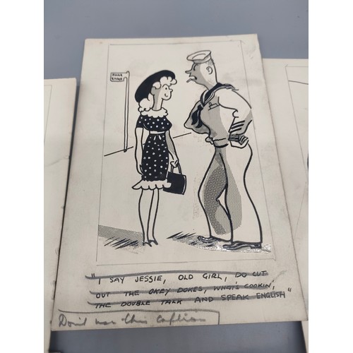 25 - Bill Tait 
WWII Era Cartoonist for the newspapers; 10 Original pen artworks showing various military... 