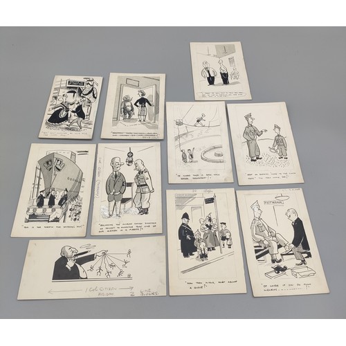 26 - Bill Tait 
WWII Era Cartoonist for the newspapers; 10 Original pen artworks showing various military... 