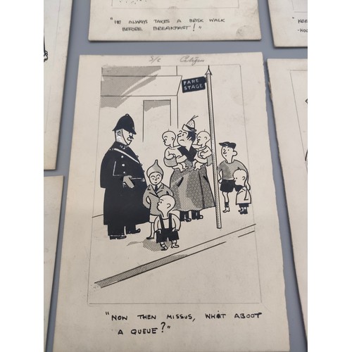 26 - Bill Tait 
WWII Era Cartoonist for the newspapers; 10 Original pen artworks showing various military... 