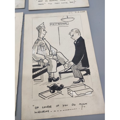 26 - Bill Tait 
WWII Era Cartoonist for the newspapers; 10 Original pen artworks showing various military... 