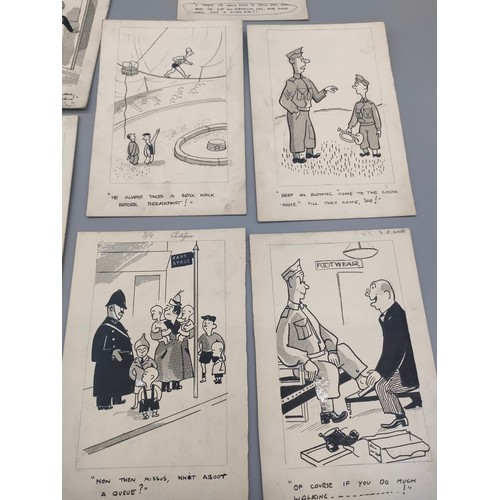 26 - Bill Tait 
WWII Era Cartoonist for the newspapers; 10 Original pen artworks showing various military... 