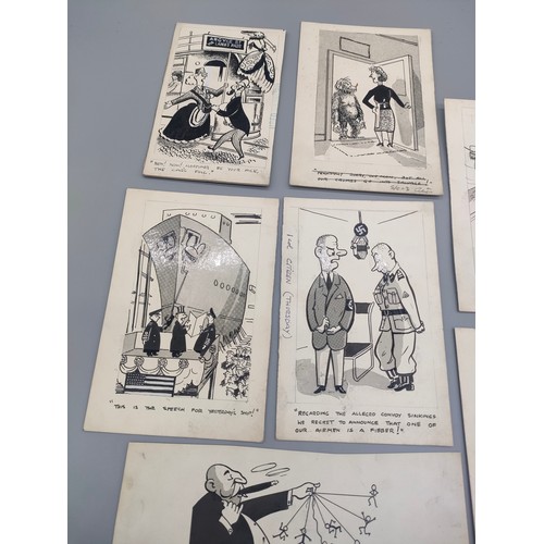 26 - Bill Tait 
WWII Era Cartoonist for the newspapers; 10 Original pen artworks showing various military... 