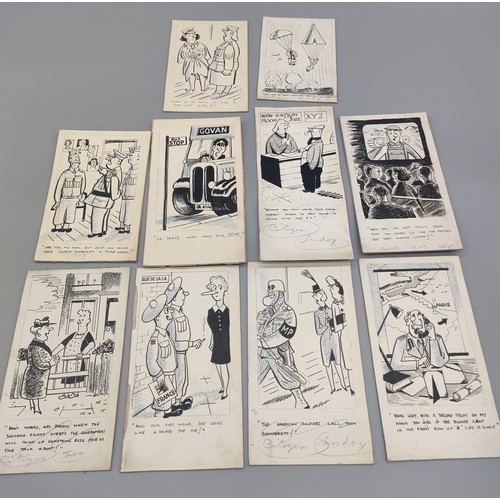 27 - Bill Tait 
WWII Era Cartoonist for the newspapers; 10 Original pen artworks showing various military... 