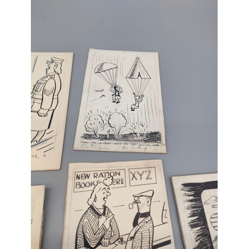 27 - Bill Tait 
WWII Era Cartoonist for the newspapers; 10 Original pen artworks showing various military... 