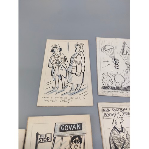 27 - Bill Tait 
WWII Era Cartoonist for the newspapers; 10 Original pen artworks showing various military... 