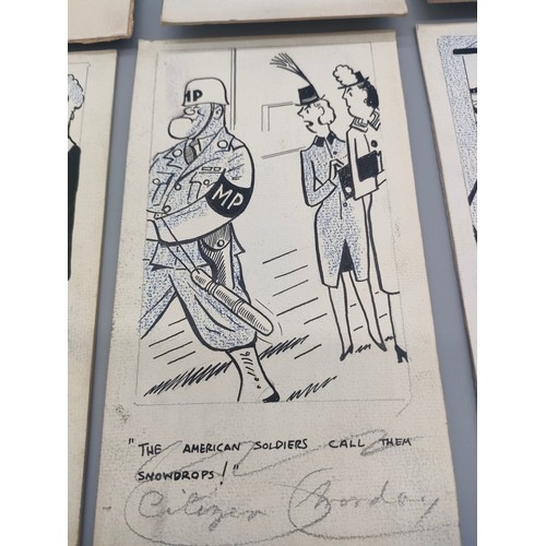 27 - Bill Tait 
WWII Era Cartoonist for the newspapers; 10 Original pen artworks showing various military... 