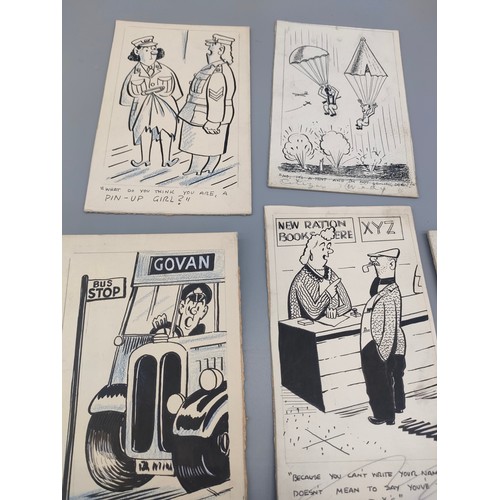 27 - Bill Tait 
WWII Era Cartoonist for the newspapers; 10 Original pen artworks showing various military... 