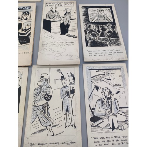 27 - Bill Tait 
WWII Era Cartoonist for the newspapers; 10 Original pen artworks showing various military... 