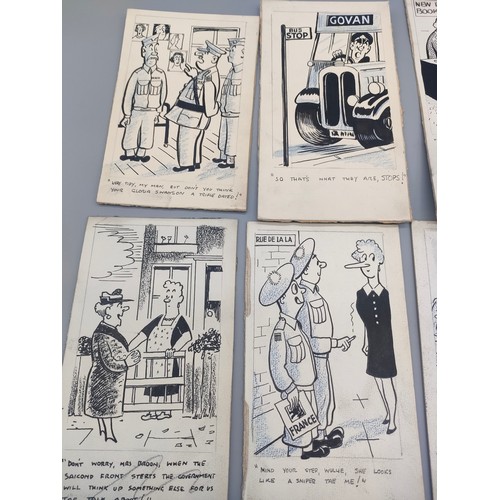 27 - Bill Tait 
WWII Era Cartoonist for the newspapers; 10 Original pen artworks showing various military... 