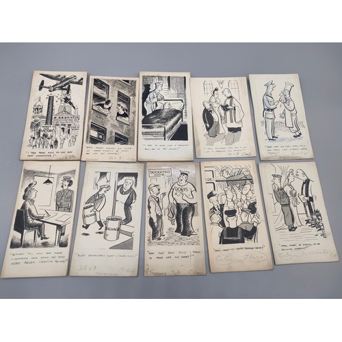 28 - Bill Tait 
WWII Era Cartoonist for the newspapers; 10 Original pen artworks showing various military... 