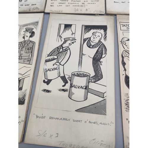 28 - Bill Tait 
WWII Era Cartoonist for the newspapers; 10 Original pen artworks showing various military... 