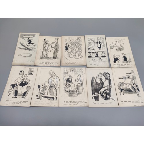 29 - Bill Tait 
WWII Era Cartoonist for the newspapers; 10 Original pen artworks showing various military... 