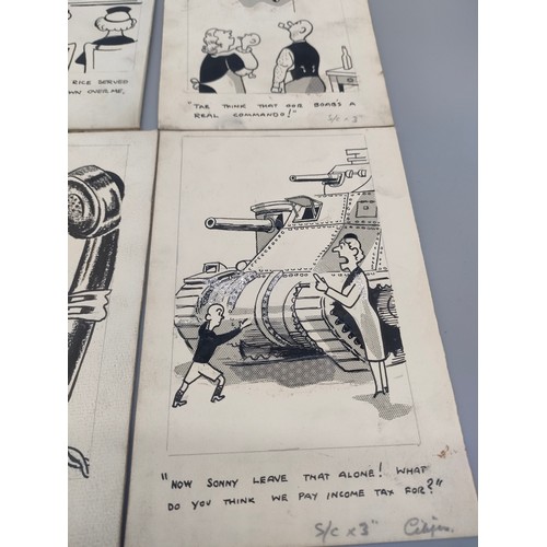 29 - Bill Tait 
WWII Era Cartoonist for the newspapers; 10 Original pen artworks showing various military... 