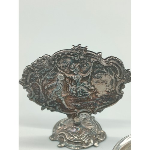 31 - A Pair of French silver ornate Victorian scene card holders, Birmingham silver napkin ring and two s... 