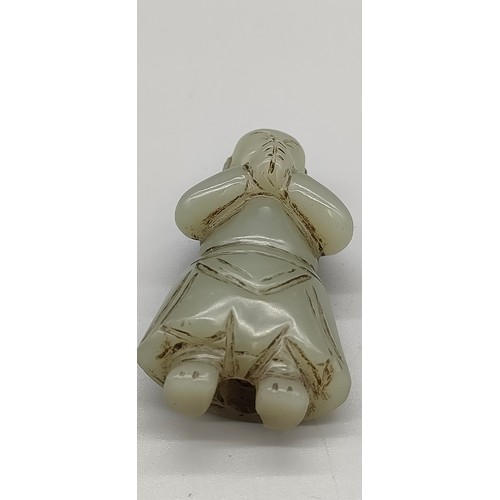 44 - 19th century Chinese hand carved jade praying figure [5.5cm high]