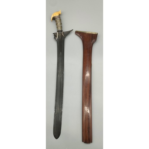 48 - Extremely Fine 19th century Philippine Sulu Moro KRIS Sword. Bone, silver and metal work handle, Sil... 