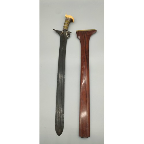 48 - Extremely Fine 19th century Philippine Sulu Moro KRIS Sword. Bone, silver and metal work handle, Sil... 