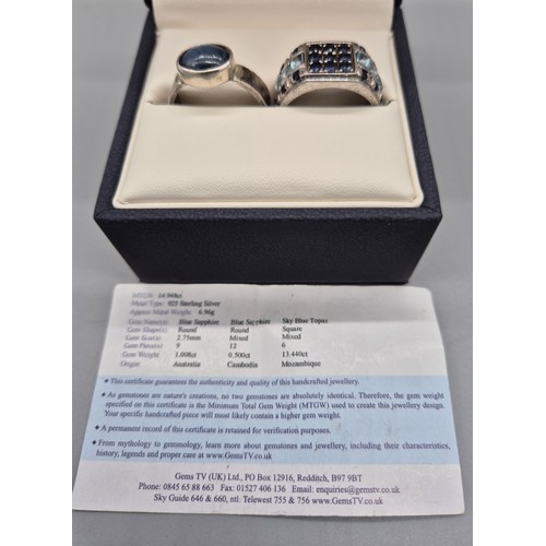 51 - Edinburgh silver and star sapphire stone ring, together with a silver blue sapphire & sky blue topaz... 