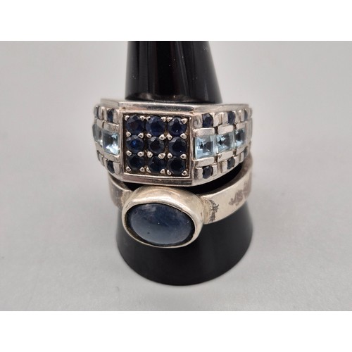 51 - Edinburgh silver and star sapphire stone ring, together with a silver blue sapphire & sky blue topaz... 