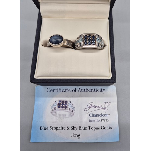 51 - Edinburgh silver and star sapphire stone ring, together with a silver blue sapphire & sky blue topaz... 