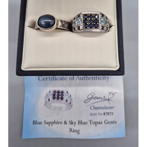 51 - Edinburgh silver and star sapphire stone ring, together with a silver blue sapphire & sky blue topaz... 