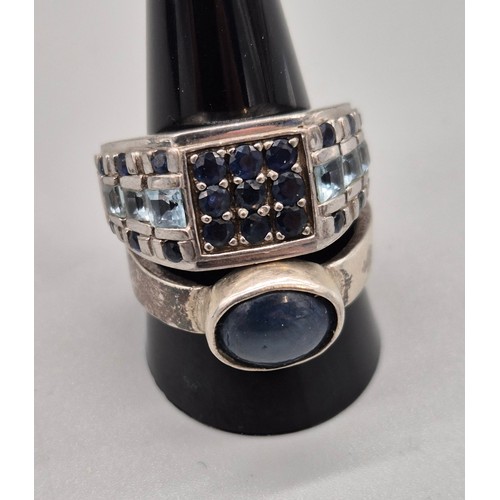 51 - Edinburgh silver and star sapphire stone ring, together with a silver blue sapphire & sky blue topaz... 