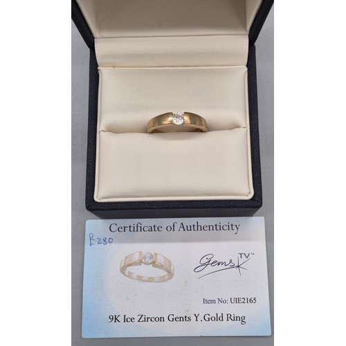 52 - 9ct yellow gold gents ring fitted with an Ice Zircon Stone. [Ring size W] [4.30Grams]