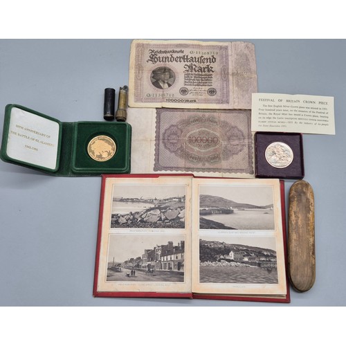 60 - Various collectables; Antique spectacle holder, Souvenir of the Firth of Clyde fold out picture book... 