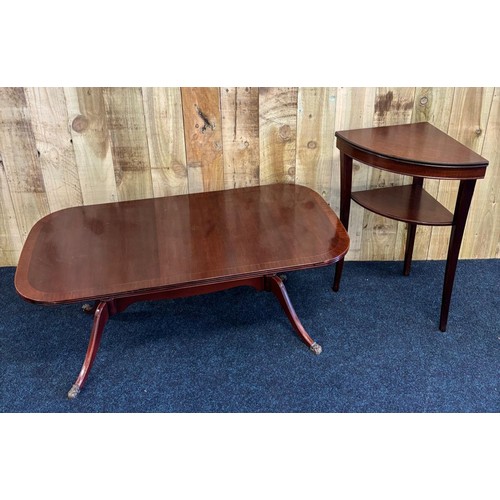 502 - Mahogany McIntosh of Kirkcaldy coffee table, together with a darkwood corner table by Legate.