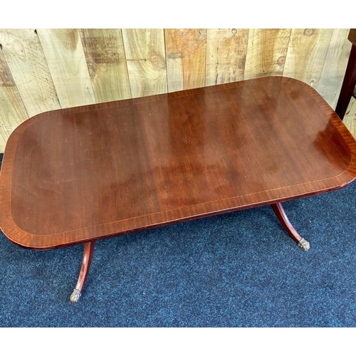 502 - Mahogany McIntosh of Kirkcaldy coffee table, together with a darkwood corner table by Legate.