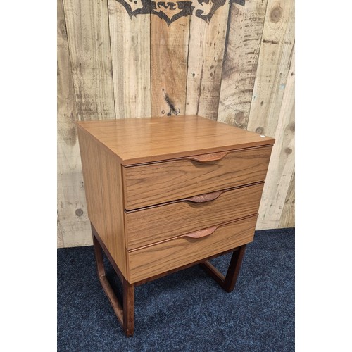 503 - Mid century Europa furniture three drawer bedside cabinet. [70x50x45cm]