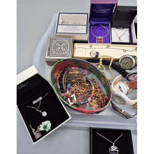 99 - Tray of jewellery & watches; cuff links, watches, necklaces and pendants.