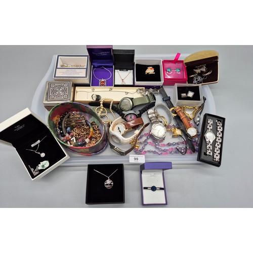 99 - Tray of jewellery & watches; cuff links, watches, necklaces and pendants.