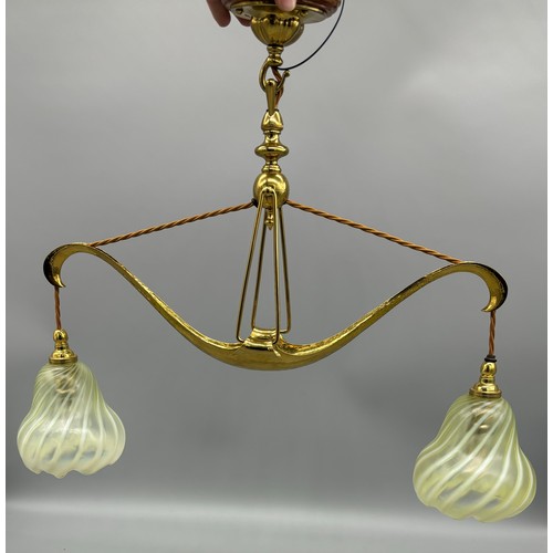 110 - Art Nouveau, Arts & crafts Glasgow School of Art style light fitting; Hammered gilt brass body work,...