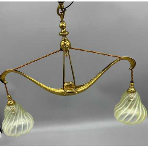 110 - Art Nouveau, Arts & crafts Glasgow School of Art style light fitting; Hammered gilt brass body work,... 